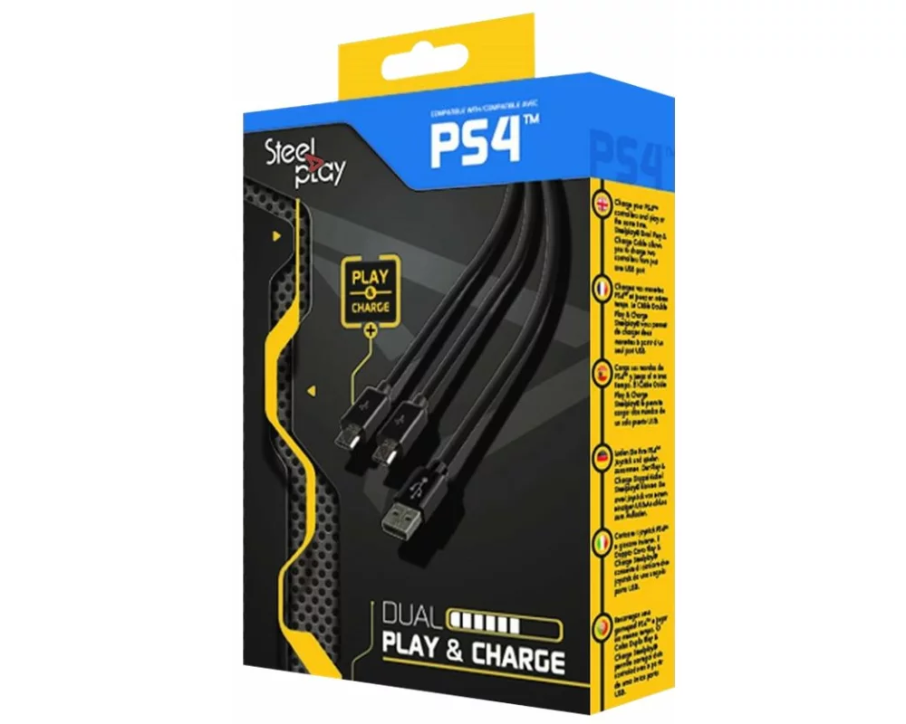 Steelplay Dual Play & Charge Cable for Controller, 3m, Black, PS4
