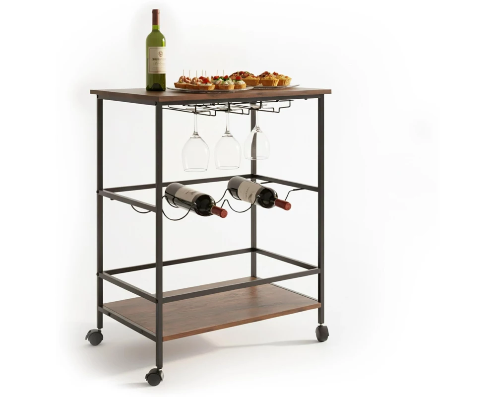 relaxdays Servierwagen 82 x 60 x 45 cm Dunkelbraun/Schwarz