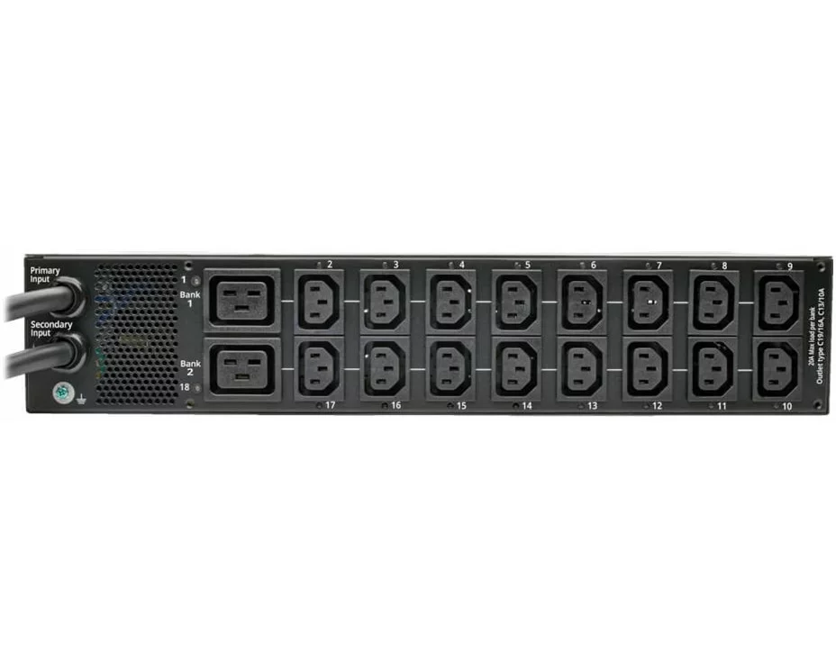 EATON TRIPPLITE 7.7kW Single-Phase Switched Automatic Transfer Switch PDU Two IEC309 32A/230V 16-C13 2-C19 Outlets 1U Network IP