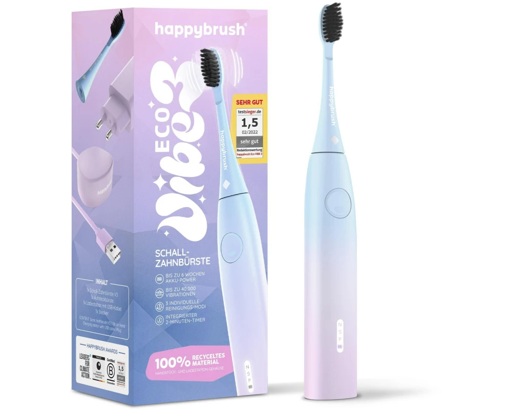 happybrush Schallzahnbürste StarterKit Eco Vibe 3 Sunrise