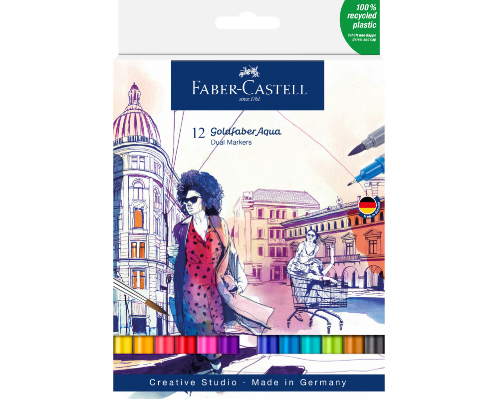 FABER-CASTELL Goldfaber Dual Marker 164612 12 couleurs, Etui