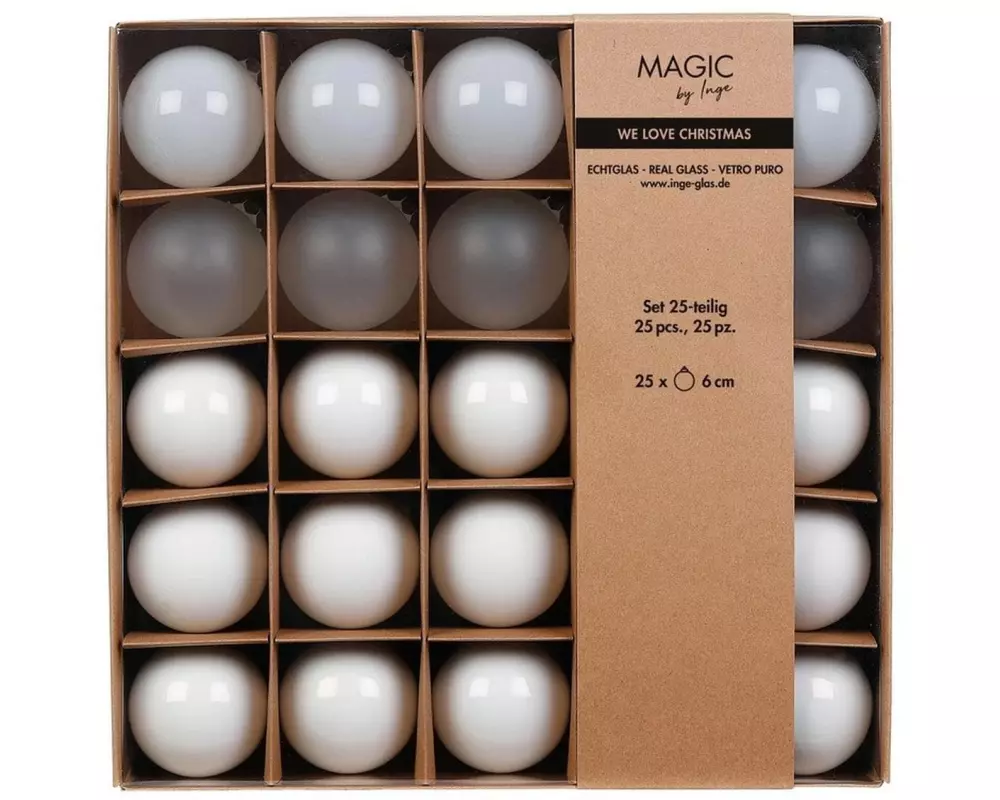 INGES CHRISTMAS DECOR Weihnachtskugel 6 cm Weiss, 25 Stück