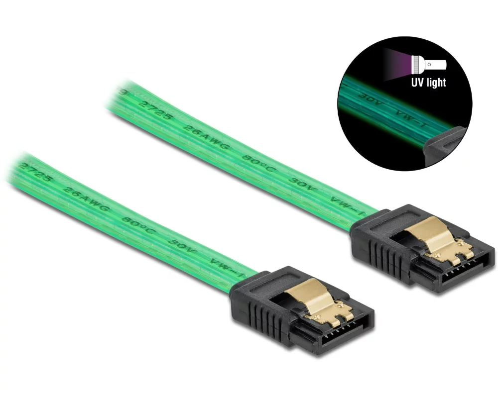 Delock SATA-Kabel UV Leuchteffekt grün 50 cm