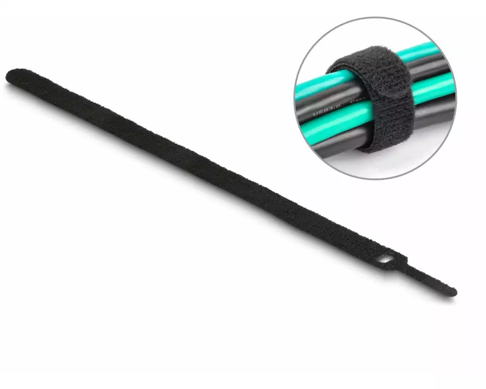 Delock Klettkabelbinder Schwarz 300 mm x 12 mm, 10 Stück