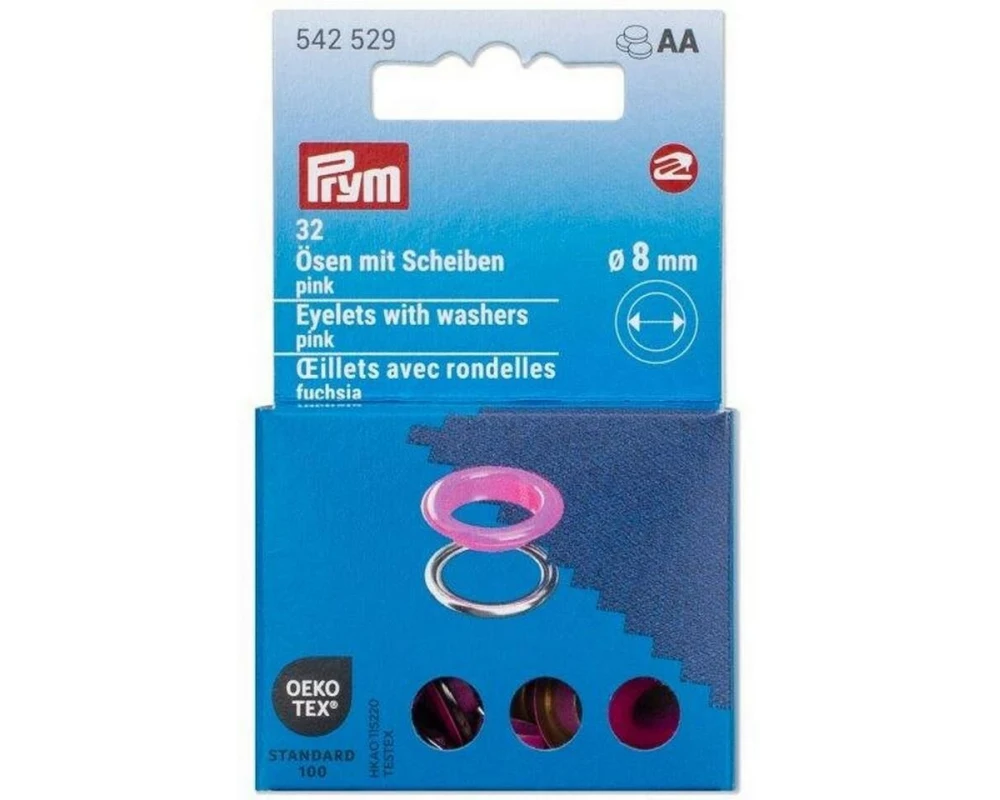Prym Ösen mit Scheiben, 8 mm Pink, Silber