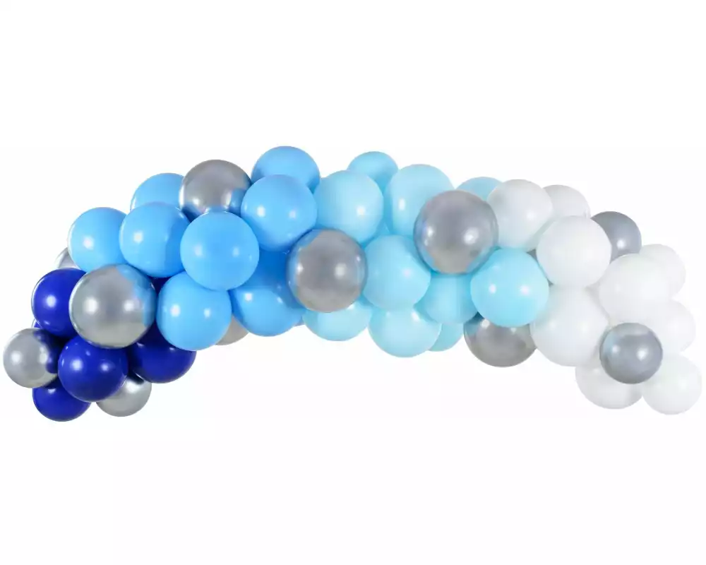 Partydeco Luftballon Girlande Blau-Silber 2 m, 60 Ballons