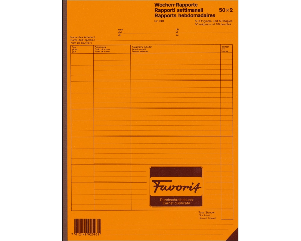 FAVORIT Wochen-Rapport D/F/I A4 501 weiss 50x2 Blatt