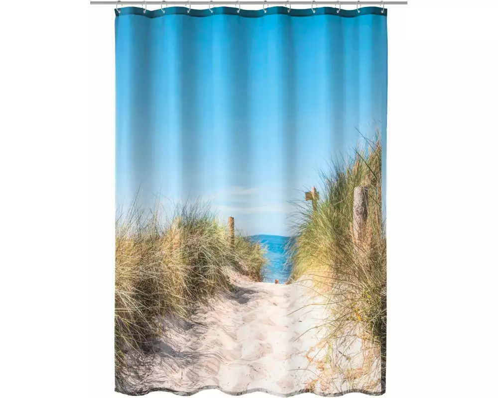 Kleine Wolke Duschvorhang Borkum 180 x 200 cm, Beige/Grün/Hellblau