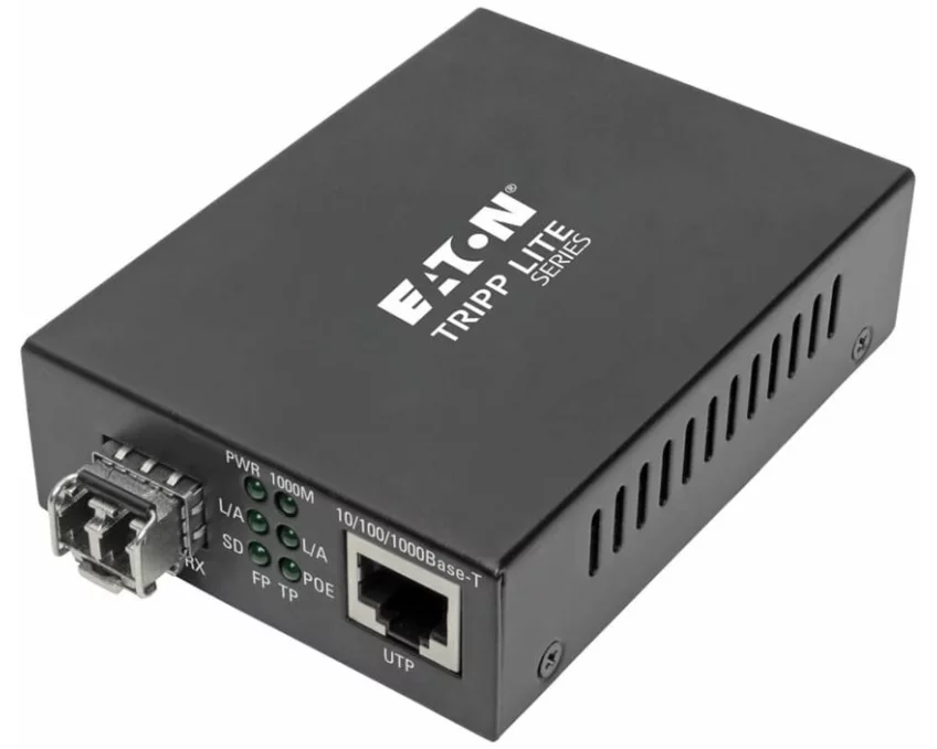 EATON TRIPPLITE Gigabit, Multimode, Fiber, to, Ethernet, Media, Converter, PoE+, International, Power, Cables, 850, nm, 550m