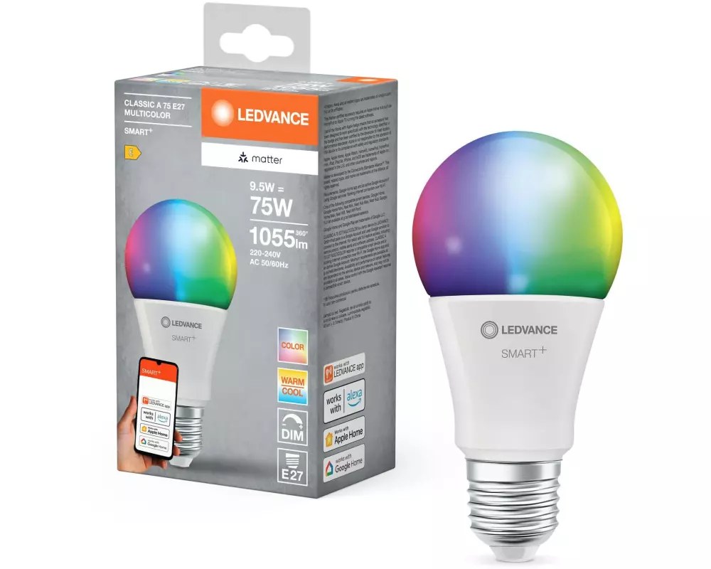 Ledvance SMART+ Matter Classic A75 Multicolor 9.5W 827-865 E27