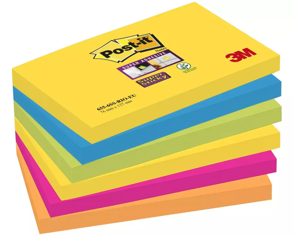 Post-it Notizzettel Post-it Super Sticky 7.6 cm x 12.7 cm, 6 Blöcke