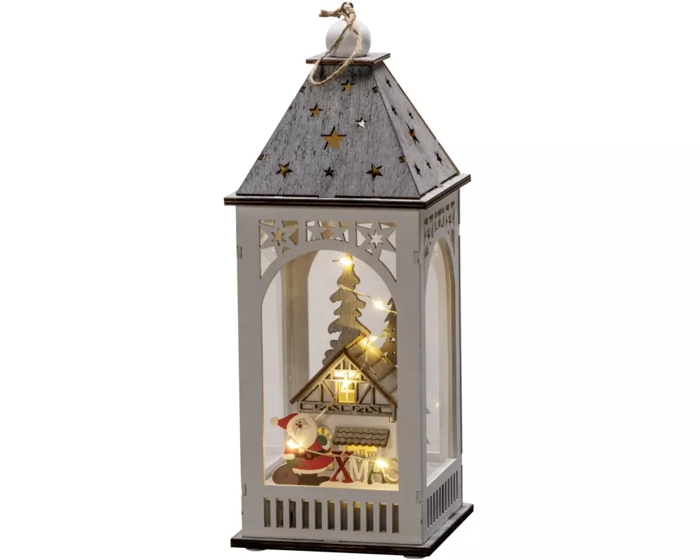 Konstsmide LED Holzlaterne Haus, 11 x 11 x 29 cm, Weiss