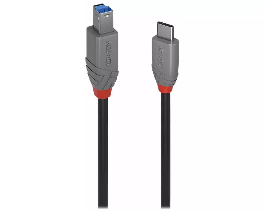LINDY 0.5m, USB 3.2, Type C, to B, Cable, Anthra Line
