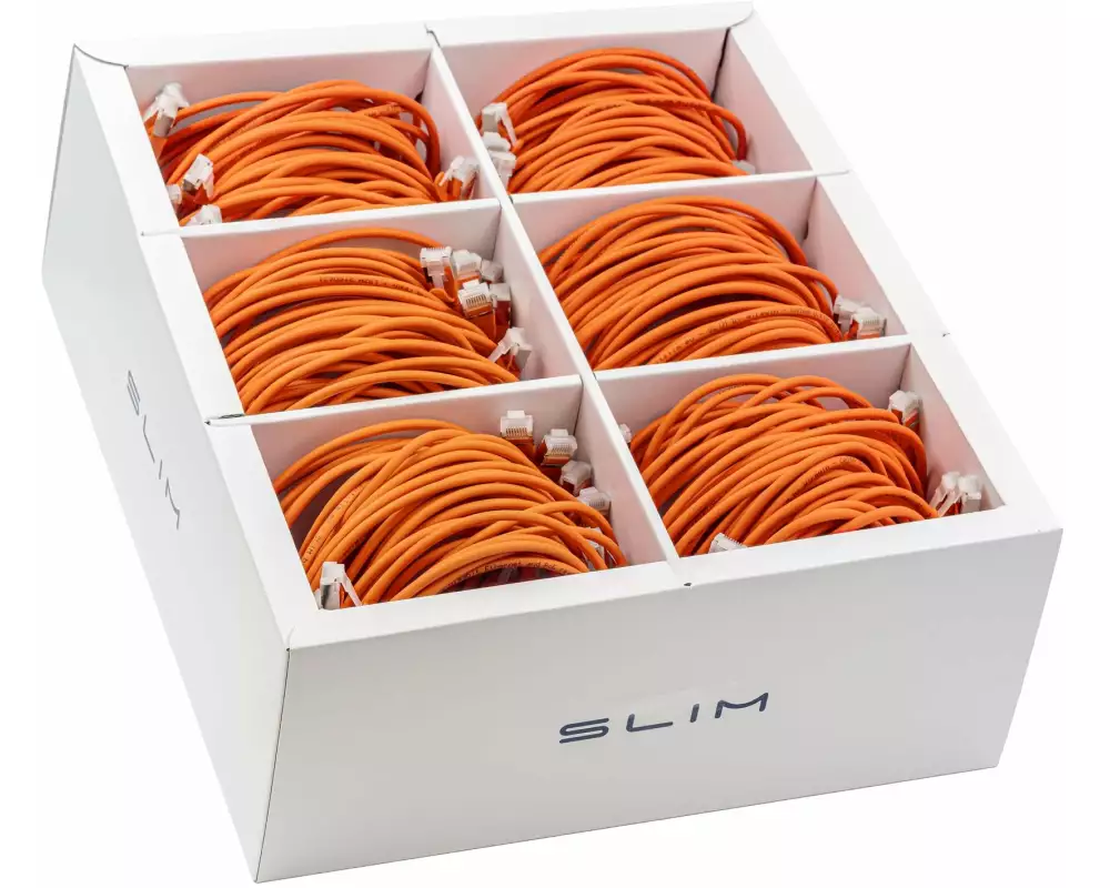 SLIM Slimpatchkabel RJ-45, Cat 6A, U/FTP, 1 m, Orange, 90-Pack
