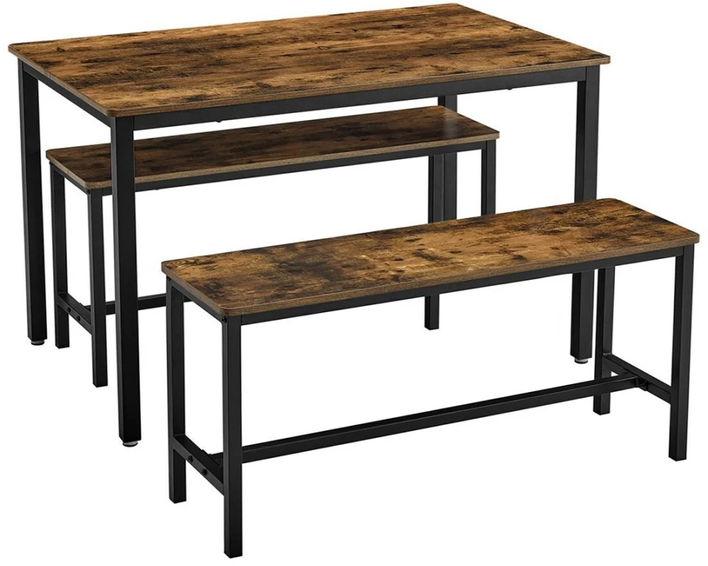 VASAGLE Tisch mit zwei Bänken, Vintagebraun-Schwarz