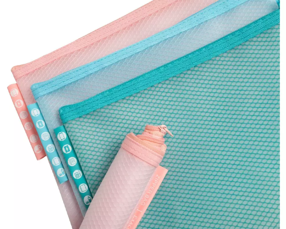Exacompta EVA Chromaline Mesh Bag A5, 3-er Set, Farben assortiert