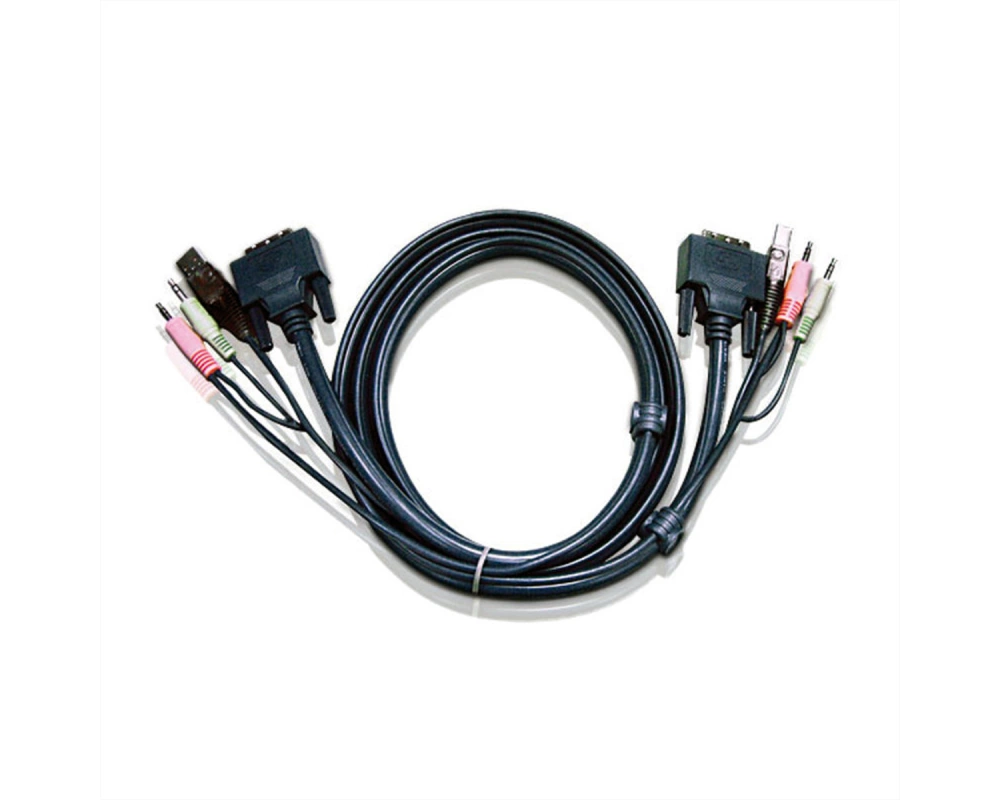 ATEN 2L-7D03UI KVM Kabel DVI-I (Single Link), USB, Audio, schwarz, 3 m