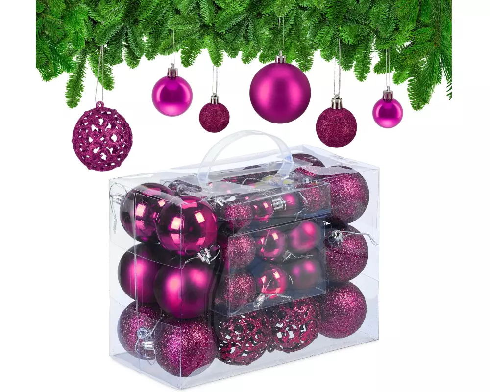 relaxdays Weihnachtskugeln im 50er-Set Pink-Silber Pink/Silber