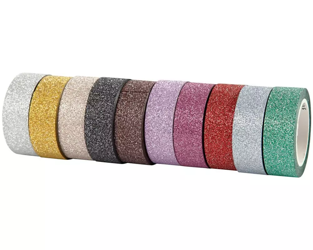 Creativ Company Glitzer Tape Sortierte Farben, 15 mm x 6 m, 10 Stück