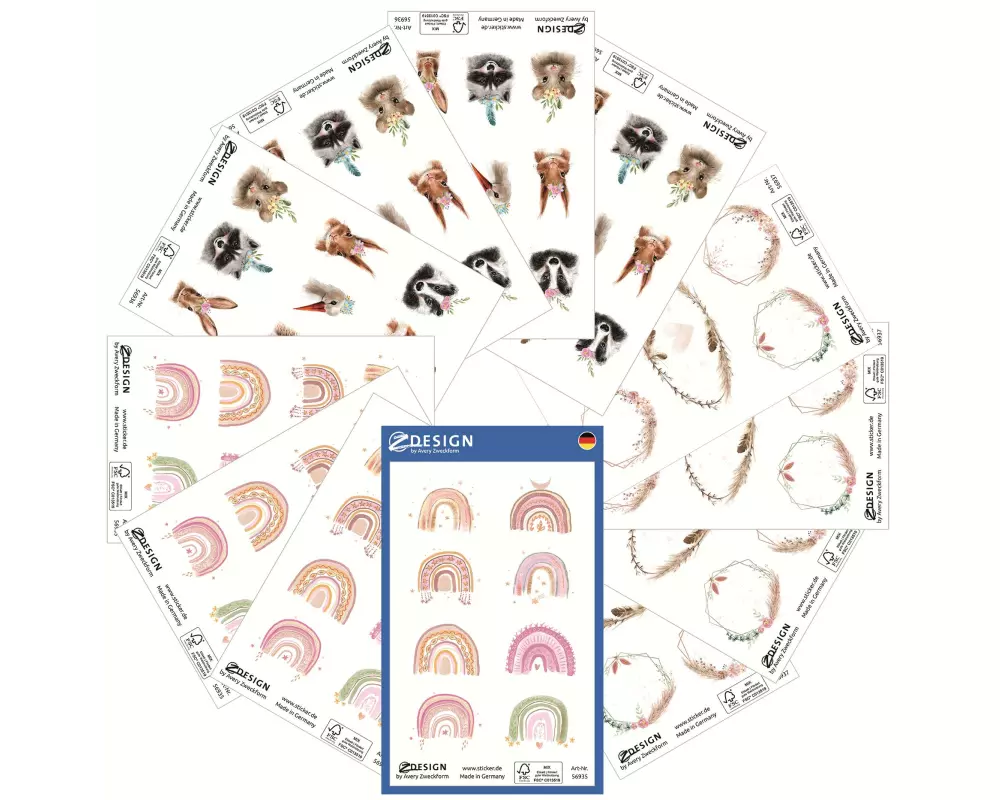 Z-Design Motivsticker Aquarell 12 Blatt, 88 Sticker