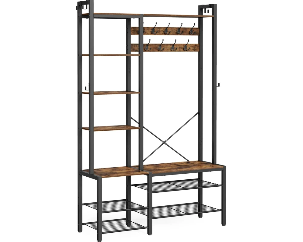 VASAGLE Garderobe mit Schuhregal und Ablage 120 cm x 190 cm, Braun