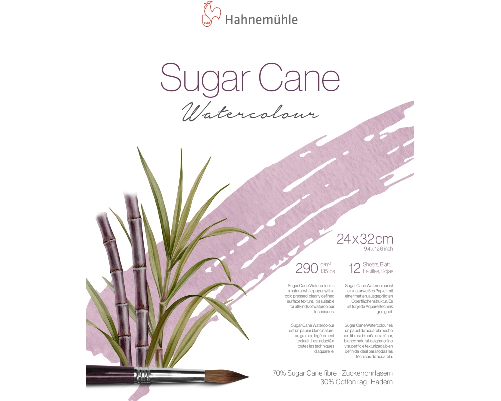 HAHNEMÜHLE Aquarellbl. SugarCane 24x32cm 10625421 weiss, 290g 12 Blatt