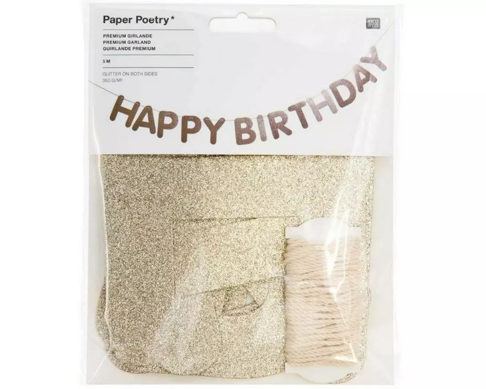 Rico Design Girlande Happy Birthday, Glitter Gold
