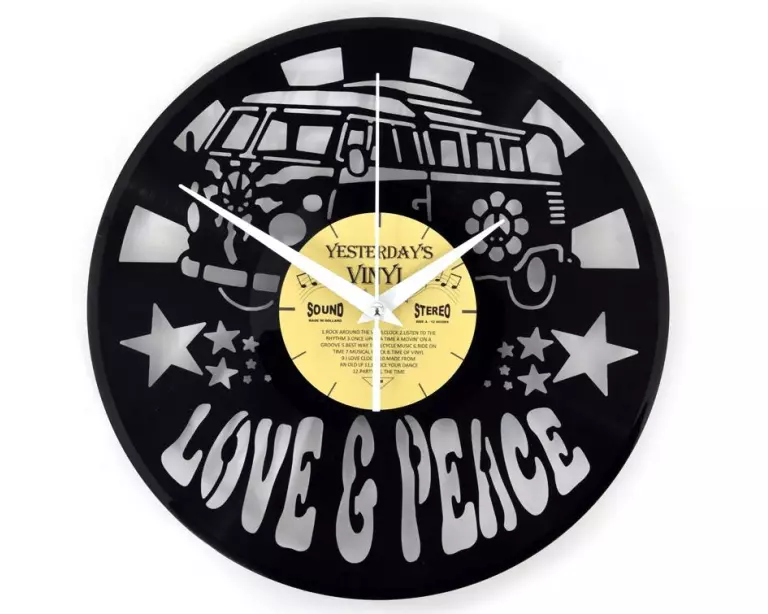 Yesterday's Vinyl Wanduhr Love & Peace Ø 30 cm, Gold/Schwarz