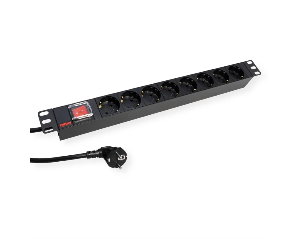 ROLINE 19-Zoll-Steckdosenleiste 8fach, mit Ein-/Aus-Schalter, schwarz, 2 m
