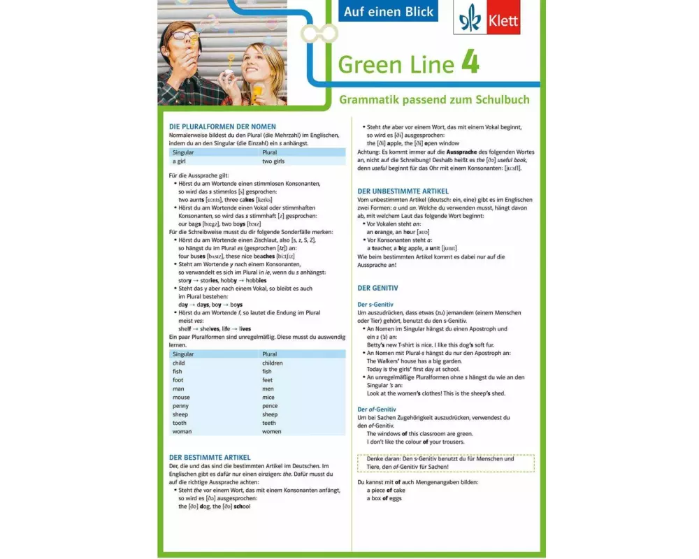 Green Line 4. Auf einen Blick. G8. Klasse 8. Grammatik passend zum Schulbuch - Klappkarte (6 Seiten)