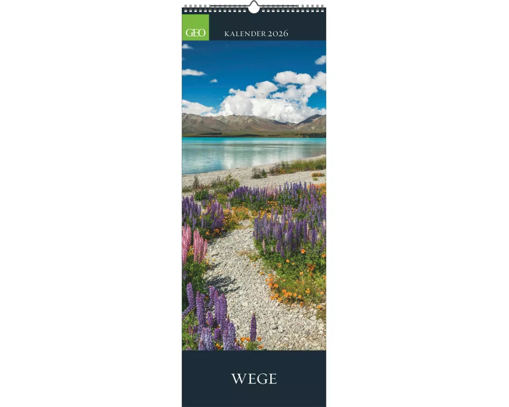 GEO - Wege 2026 - Wandkalender, 25 x 69 cm, 12 Bilder traumhafter Wege & Landschaften, deutsches Kalendarium, Spiralbindung, perfekt für Naturfreunde