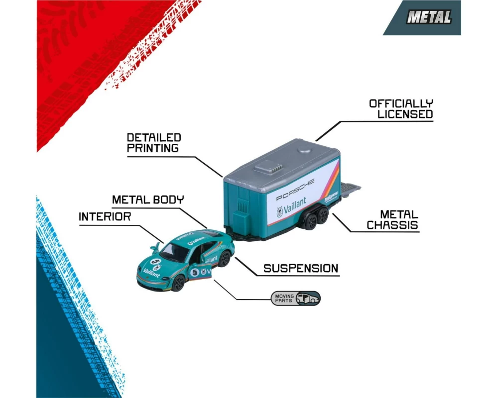 Majorette Racing Deluxe Trailer, 4-sort. Metall, mehrfarbig