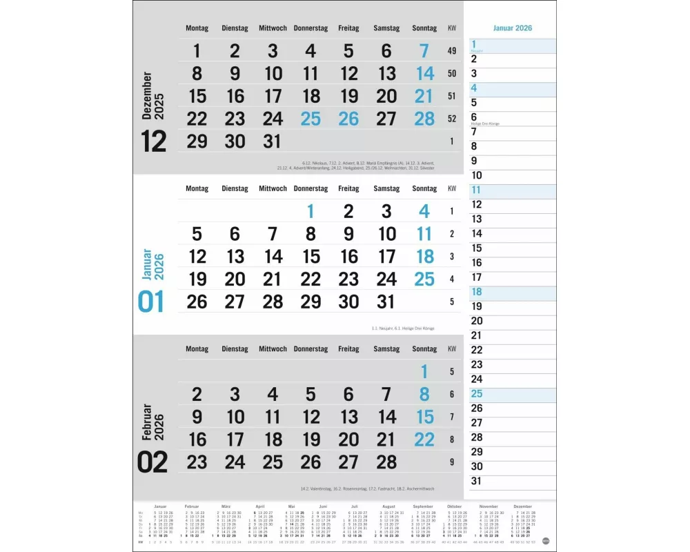 3-Monats-Planer, blau 2026