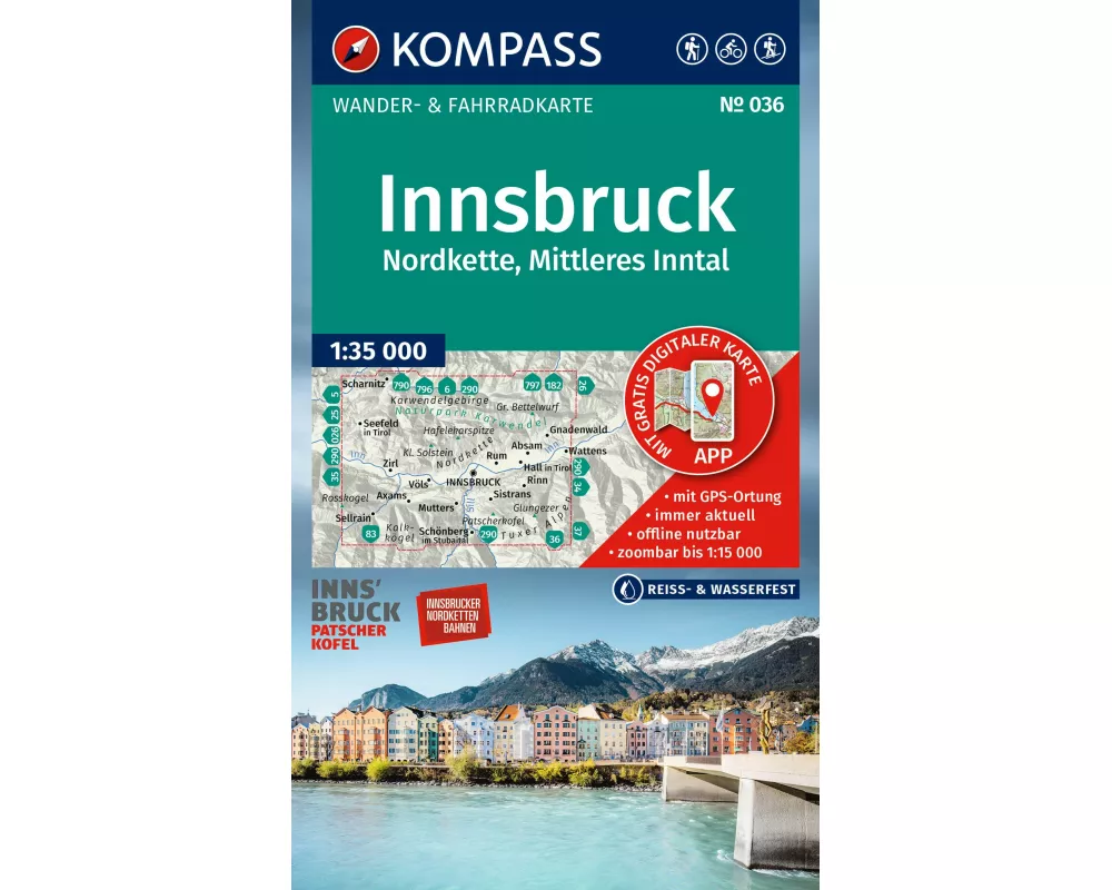 KOMPASS Wanderkarte 036 Innsbruck, Nordkette, Mittleres Inntal 1:35.000