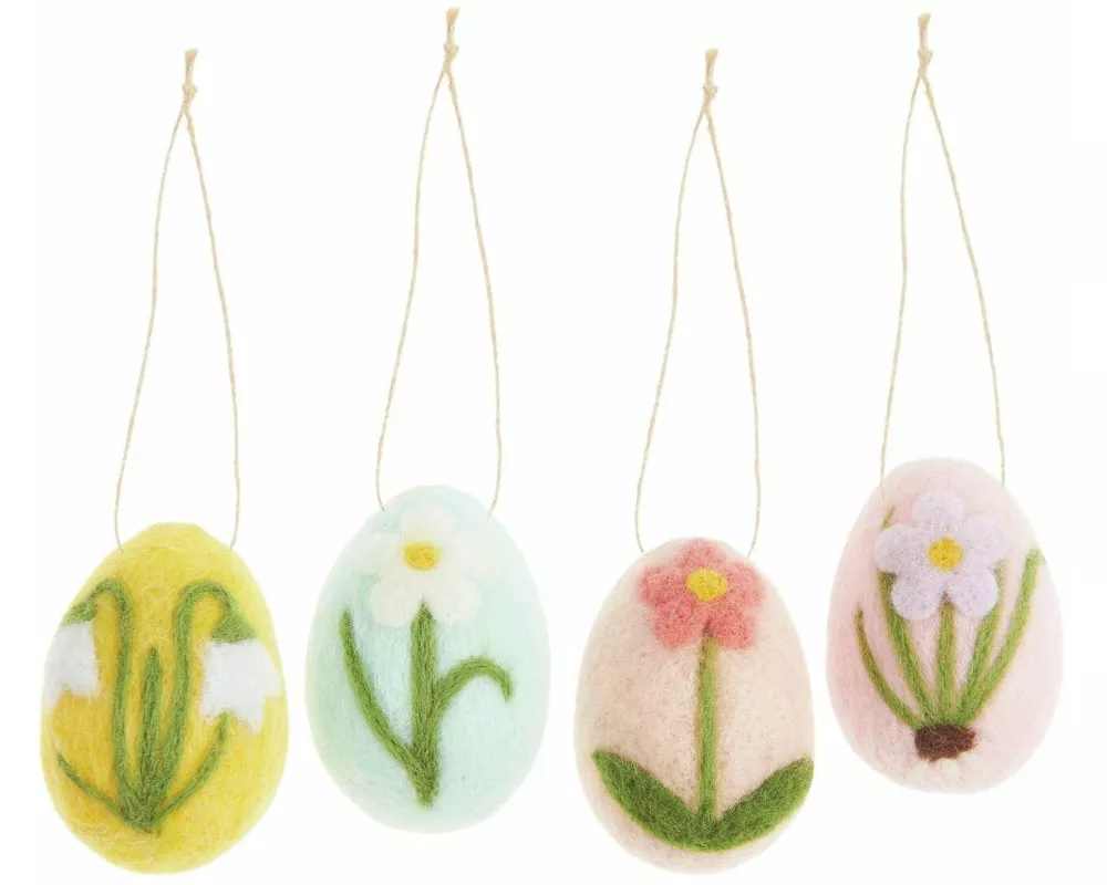 Aufhänger Filz-Osterei Blumendesign, 4 Stück, 6 x 4cm