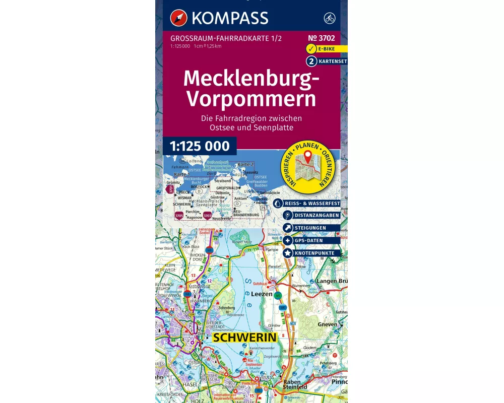 KOMPASS Großraum Fahrradkarte 3702 Mecklenburg-Vorpommern 1:125.000