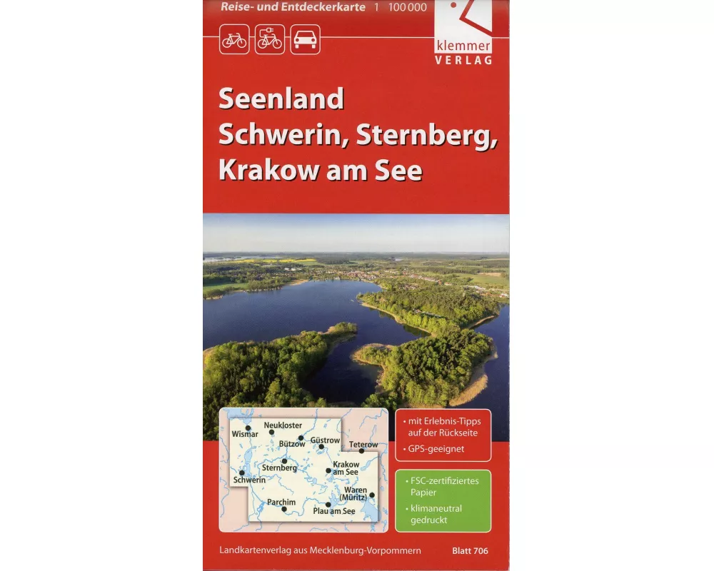 Reise- und Entdeckerkarte Seenland Schwerin, Sternberg, Krakow am See