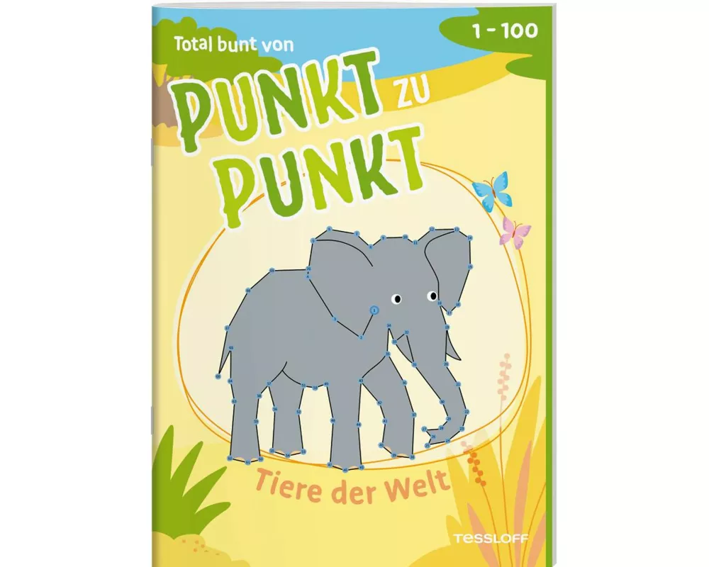 Total bunt von Punkt zu Punkt. Tiere der Welt. Von 1 bis 100