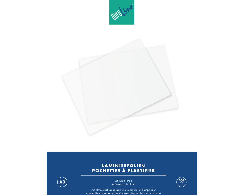 BÜROLINE Laminiertasche A3 47180000 glanz, 125my 100 Stück