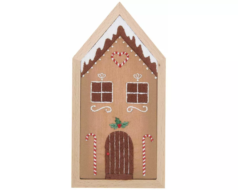 Stickpackung vorgezeichnet, Lebkuchenhaus, klein, inkl. Dekostickrahmen, 9x18cm