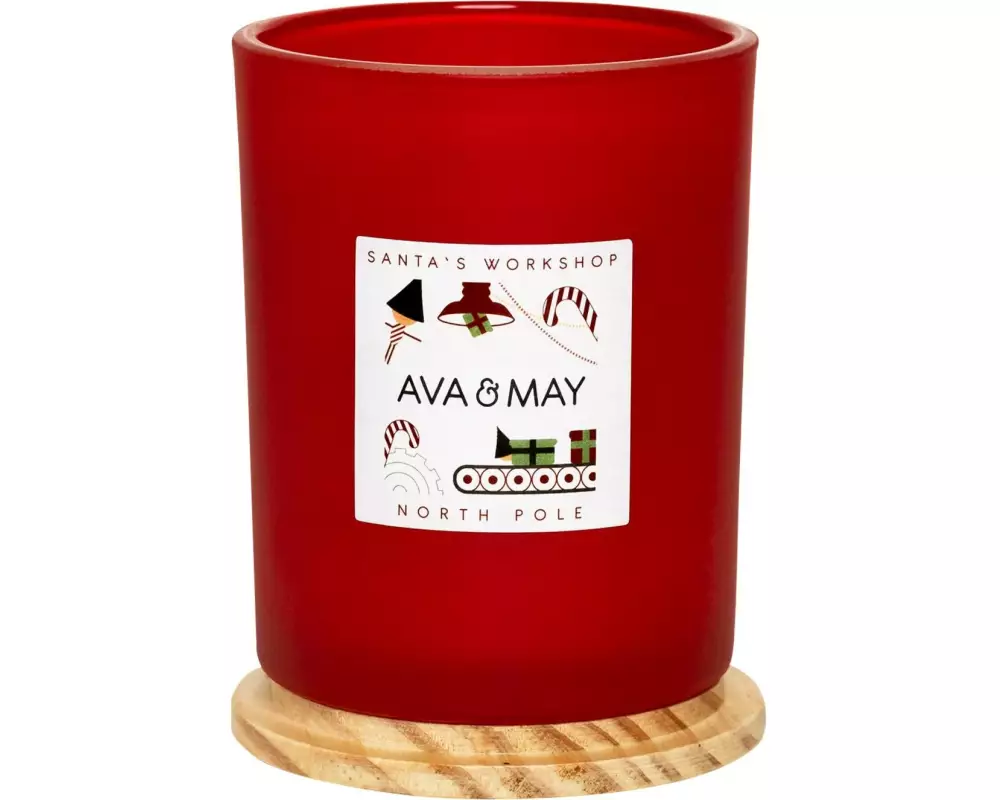 AVA & MAY Kerzenglas Santa's Workshop, Rot