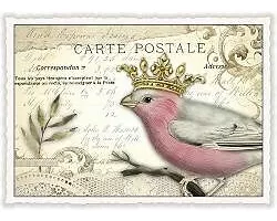 Postkarte. Sweet Memories / Kleiner Vogel mit Krone / Quer / Blanko