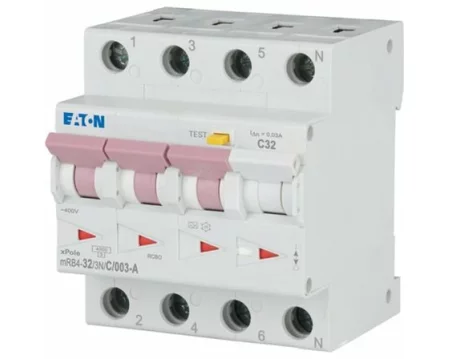 EATON mRB4/6 RCBO - residual-current circuit breaker with overcurrent protection RCD/MCB 32A 30mA MCB trip curve C 3pole+N RCCB