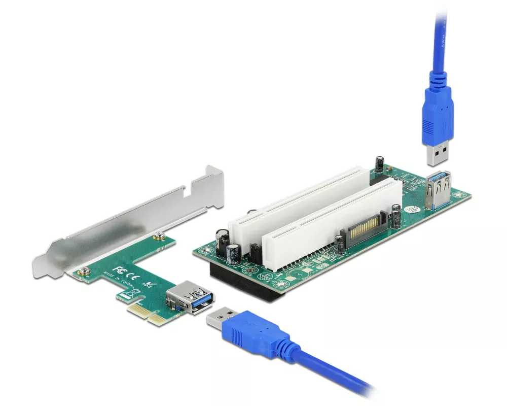 Delock PCI-E Riser Karte x1 zu 2x PCI 32 Bit Slot mit 60 cm Kabel
