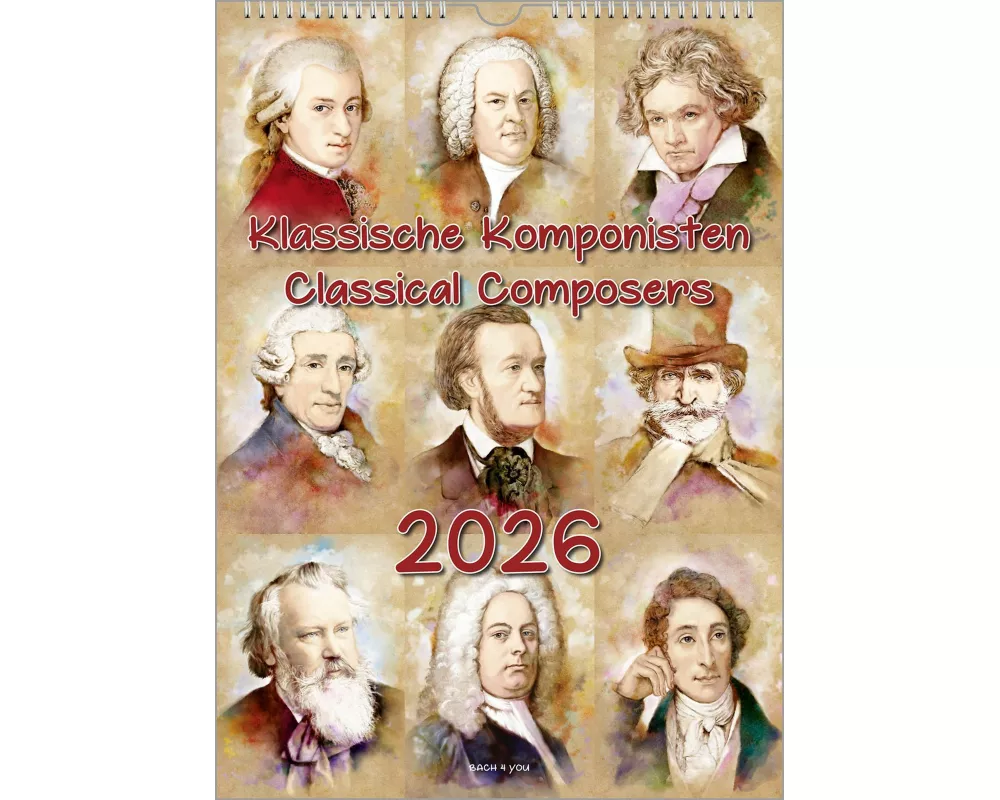 Komponisten-Kalender, ein Musik-Kalender 2026, DIN A4