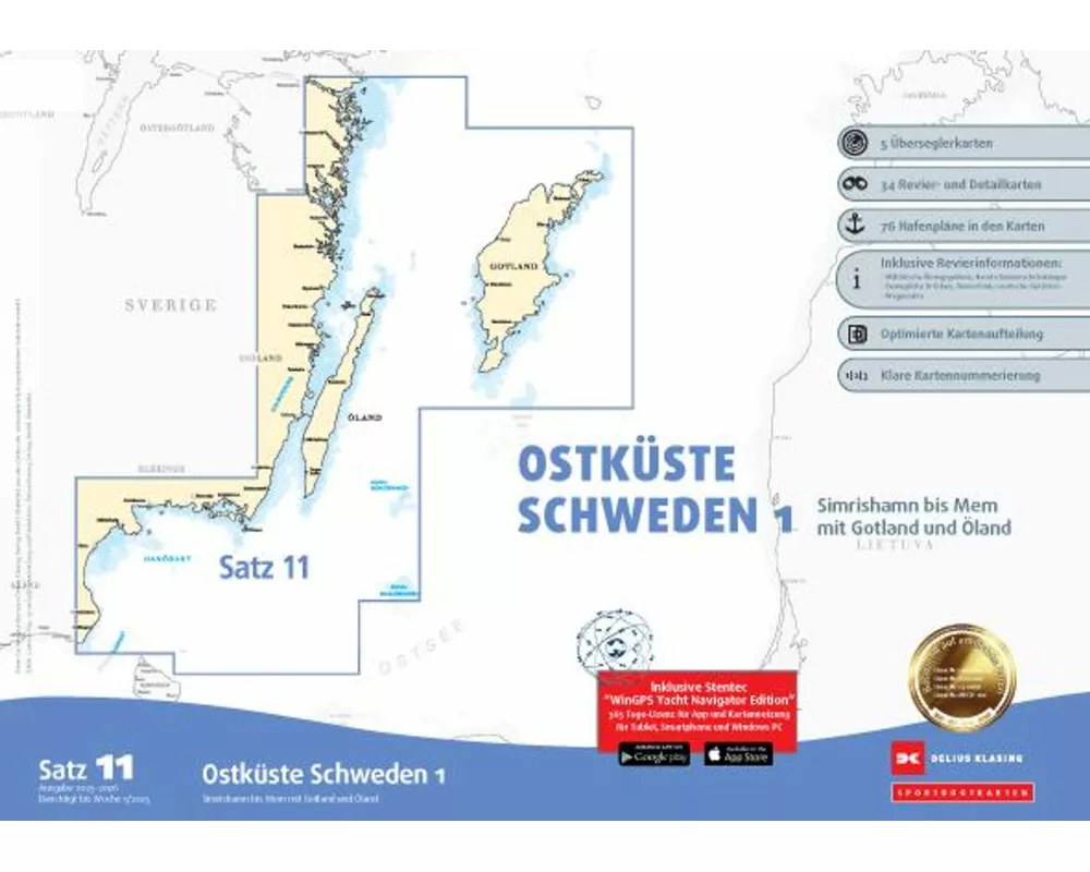 Sportbootkarten Satz 11: Ostküste Schweden 1 (Ausgabe 2025/2026)