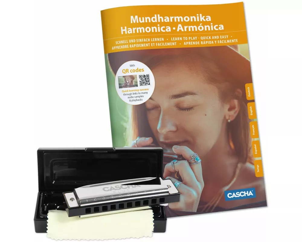 Blues Harmonica Set, (incl. 4 languages Method (DE/EN/FR/ES), case, cleaning cloth)