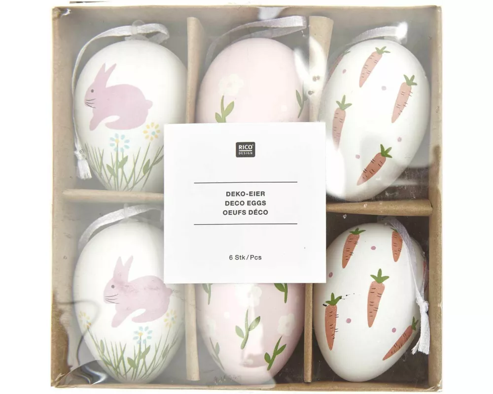 Deko-Eier Set Weiß/Rosa, 6 x 4 x 4cm