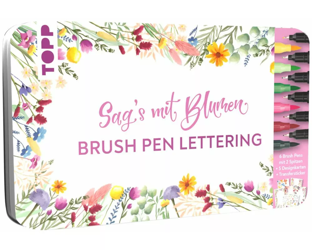 Handlettering Designdose Brush Pens Sag's mit Blumen