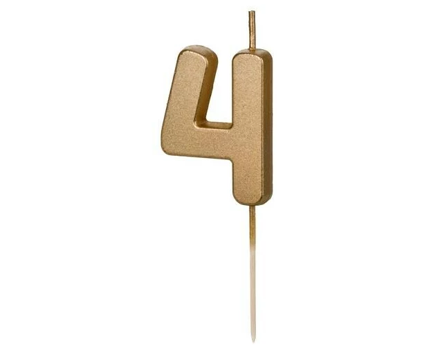 Partydeco PartyDeco Geburtstagskerze Ziffer 4 Gold 1 Stück